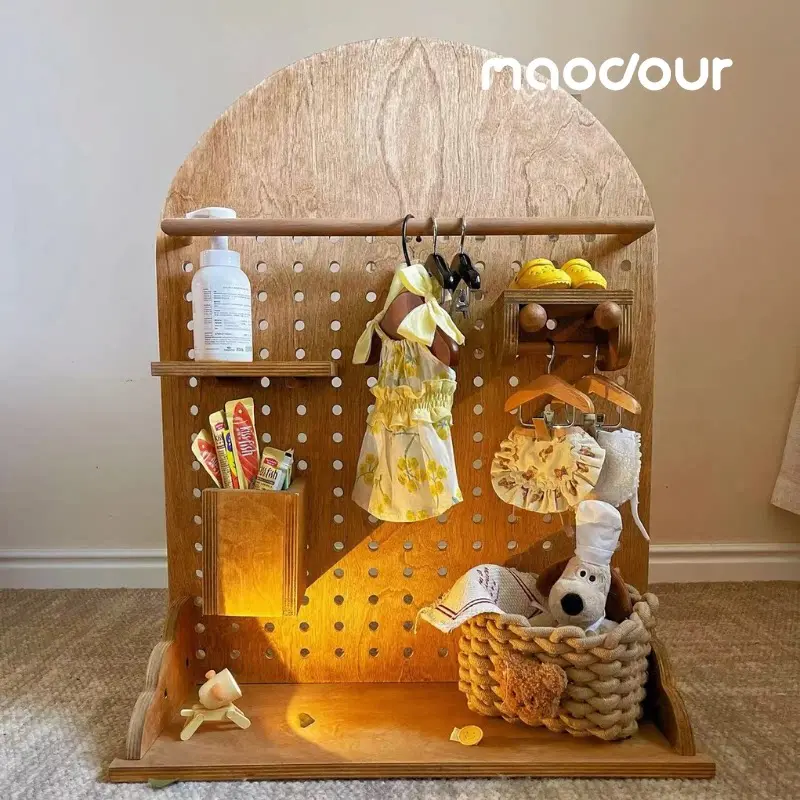 pet accessory wall rack - Arched Wooden Pet Pegboard Organizer